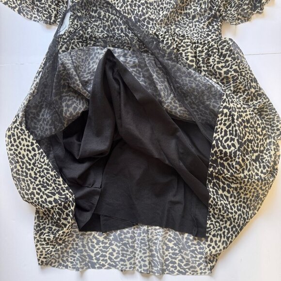 Zara Dress Leopard Animal Print Tulle Tiered Skirt Mesh Short Sleeve Sz L - Picture 14 of 16